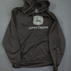 John Deere Logo Pullover Performance Hoodie Black Grey Unisex Utility Gorpcore